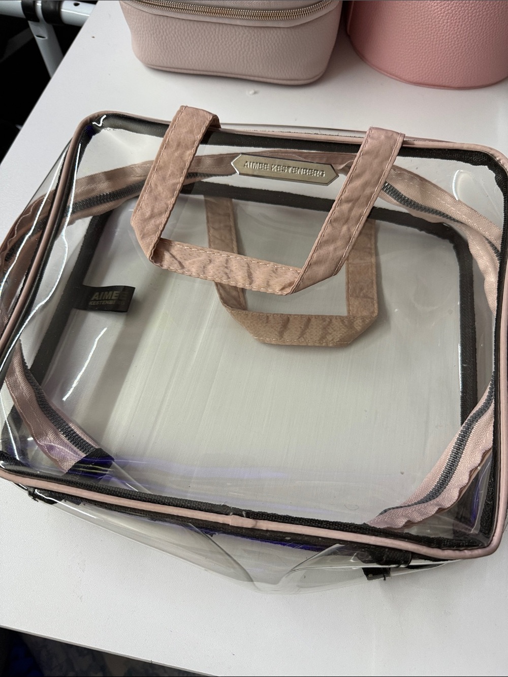 Aimee Kestenberg Clear Cosmetic Tote with Blush Pink Trim
